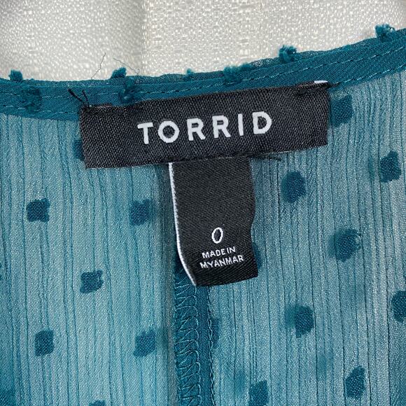 Torrid Teal Green Clip Dot Chiffon Kimono Sz.0 - Picture 8 of 15